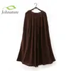 Skirts Johnature Women Cotton Linen Elastice Waist Floor Length Autumn Pleated Solid Button Casual Long Skirts 230417