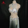 Abbigliamento da palco Costume da danza del ventre Costume da donna su misura Abito da prestazione personalizzato AB Pietre Reggiseno Gonna in chiffon 2 pezzi Vestito per bambina