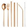 Ensembles de vaisselle 8 pièces Kit de vaisselle en acier inoxydable baguettes cuillère fourchette pailles ensemble de couverts accessoires de cuisine