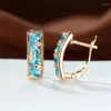 Backs Earrings Trendy Aqua Blue Black Cubic Zirconia Marquise Cut Clip For Women Gold Plated Rectangle Wedding