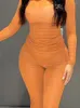 Kvinnors tvåbitar byxor Akaily Fall Orange Mesh 2 Set Womens Casual Outfits 2023 Pink See Through Long Sleeve Tops and Ladies