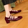 Kleid Schuhe 2023 Frühling Sommer Mary Jane Patent Leder Frau Schuh Französisch Karree Starke Ferse Frauen Schnalle Strap Pendeln pumpen