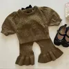 Clothing Sets Fashion Baby Girl Knitted Clothes Set Winter Autumn Toddler Child Bowknot Pullover Sweater Wide Leg Pants 2PCS Clothes1-10Y