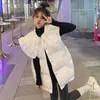 Women's Vests White Autumn Winter Loose Down Cotton Vest Lotus Leaf Doll Collar Student Lovely Waistcoat Black Parkas 2023 Top