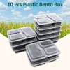 صناديق الغداء 10 PCS البلاستيك قابلة لإعادة الاستخدام Bento وجبة التخزين الغذاء الإعدادية 3 مقصورة الحاويات ميكروويف قابلة