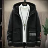 Men's Jackets Autumn Winter Warm Hooded Jacket Thick Fleece Lining Outwear Casual Beige Black Color