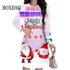 Robes décontractées Femmes Robe à manches longues 3D Santa Claus Imprimer Mode élégante Femme mignonne Vêtements d'hiver surdimensionné fête de Noël