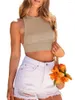 Women's Tanks Women Solid Color Tank Tops Ribbed Racerback Crew Neck Sleeveless Camisoles Vests For Summer Slim Fit Crop