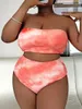 Mulheres Swimwear 0XL-4XL Sexy Fat MM Grande Laranja Tie Dye Bandeau Cintura Alta Biquíni Maiô Mulheres Praia Férias Swim Terno Senhora