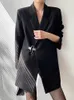 Costumes pour femmes Blazers EAM femmes noir boucle irrégulière grande taille Blazer revers à manches longues coupe ample veste mode printemps automne 1DE3390 231102