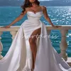 Civil minimalistisk bröllopsklänning med oftskirt tåg spaghettiremsjurmaid boho strand brudklänningar elegant hög slits brud klänning chic vestidos de novia 2024