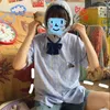 Bluzki damskie Summer Kawaii Preppy Style Plaid Camisa Blue Hooded koszule kobiety luźne japońskie japońskie jk y2k lolita chemise femme