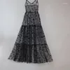 Casual Dresses Women Spaghetti Straps Tulle See Through Long Cover Sexy Baggy Ladies Stars Beach Bling Dress