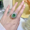 Flower Emerald Diamond Ring 100% Real 925 Sterling Silver Party Wedding Band Rings for Women Bridal Promise Engagement Smycken