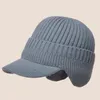 Berets Men Winter Knitted Ear Protection Cap Think Wool Beanies Bonnet Snapback Short Brim Hat Outdoor Cycling Plush Keep Warm Hats