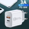 18W 20W 빠른 전화 충전기 듀얼 포트 USB Type-C PD 벽 충전 EU/US/UK/AU 플러그 소매 상자