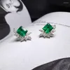 Stud -oorbellen Imitatie Emerald Tourmaline Square Diamond Vrouw