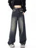Jeans da donna Y2k Chic blu scuro dritto sciolto BF vita alta Casual Jean pantaloni larghi in denim femminile pantaloni autunnali