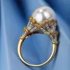 14K Gold Perle Diamant Ring Party Eheringe für Frauen Braut Verlobungsschmuck
