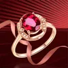 Bagues de cluster 18 carats couleur or rose rouge cristal rubis pierres précieuses diamants pour femmes chic bijoux bague bijoux mode fête cadeaux accessoire