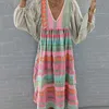 Robes décontractées Femmes Rétro Lâche À Manches Longues Col En V Robe De Soirée Casual Femme Plage Maxi Robe Printemps Mode Boho Imprimer High Street Robe 230331