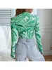 Women's T-Shirt Fashion Printed Women Long Sleeve Crop Tops Sexy Exposed Navel Gym T-shirts Quick Dry Fitness Workout Women Clothes Summer 230331