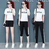 Tweede stuk broek voor dames damesmodepak zomer korte mouw top Koreaanse kleding casual sportkleding t-shirts kalf lengte broek tweedelige set 230331