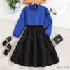 Kleidungssets Kinderkleidungssets für Mädchen Herbst Winter Neue Kindermode Blau Schwarz Lange Röcke 7-14 Jahre