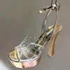 Tacones altos Zapatos de diseñador Zapatos de boda de cuero Lujoso Una línea con diamantes de imitación Punta abierta Tacones delgados Sandalias Oficina Fiesta profesional Zapatos de mujer 35-41