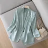 Costumes pour femmes 2023 Été Mode japonaise Brillant Acétate Satin Petit Blazers Veste Élégant Designer Slim Saggy Soyeux Dames R119