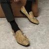 Sukienka buty męskie mokasyny Bling Gold brokat okrągłe palce śliskie płaskie buty rozrywkowe płaskie buty do man imprezowe buty męskie złote buty 231102