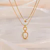 Pendant Necklaces Statement Moon Hollow Star Layered Necklace For Women Stainless Steel Red Zircon Charms Square Chain Collar