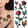 Tatuaggi temporanei 1 pz 3D Farfalla Tatuaggi Adesivi Rosa Fiore Ragazze Donne Body Art Trasferimento dell'acqua Adesivo tatuaggio temporaneo Braccio Polso Tatoo falso Z0403