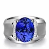 Anelli a grappolo Moda Pietre preziose di zaffiro blu Cristallo Zirconi Diamanti per uomo Oro bianco Gioielli in argento Argent Bague Accessori per feste