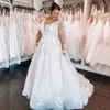 2023 plus size boho a-linha vestidos de noiva Império Apliques de renda de renda em vistos longos de gola em Vestidos de noiva Country
