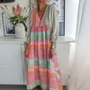 Casual Dresses Women Retro Loose Long Sleeve V-hals Festklänning Casual Female Beach Maxi Dress Spring Fashion Boho Print High Street Dress 230331