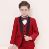 Smoking formal crianças smoking terno preto branco crianças blazer calças elegante menino duas peças traje vestido de baile casamento b01