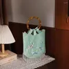 Evening Bags Female Retro Chic Floral Embroidery Fringes Medium Size Bamboo Handle Handbag Vintage Prom Party Ethnic Shoulder Bag