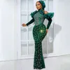 Hunter Green Aso Ebi Robes De Bal Halter Sirène Organza Paillettes Perles Tulle Rehinestones Sparkling Blingbling Africain Nigeria Robe De Soirée Robes De Soirée