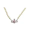 Desginer Viviene Westwoods l'impératrice douairière Saturn collier de perles de diamant rose femme Ins doux Style Cool petit design Vivian mêmes boucles d'oreilles Tiktok