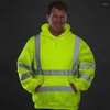 Herren-Kapuzenpullover, Herbst-Winter-Fleece-Sweatshirt mit Kapuze, Nachtarbeit, Warnschutzjacke, Hi-Viz-Vis-Arbeitskleidung, reflektierender Pullover-Kapuzenpullover