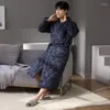 Pijamas masculinos inverno algodão-acolchoado robe quimono roupão de banho engrossado quente nightwear solto impressão listras casa wear loungewear