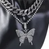 Fashion Hip Punk Style Rhinestone Butterfly Necklace for Women Miami Cuban Link Chain Necklace Tennis Chain Necklace