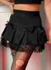 Jupes Goth Dark Lace Gothic Taille Haute Plissée Mini Harajuku Noir EGirl Sweet ALine Micro Jupe Patchwork Femmes Sexy Party 230403