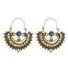 Orecchini a cerchio Gypsy Tribal Vintage piccoli per donne ragazze oro argento colore Jhumka orecchino pietra blu Boho gioielli etnici