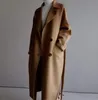 Trench da donna Cappotto invernale da donna Elegante moda Casual Lana spessa Beige Giacca lunga con lacci Donna nera con Blet