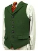 남자 's vests suit vest green herringbone mool tweed whending 신랑 브라운을위한 맞춤형 칼라 남성 신사 비즈니스 양복 조끼