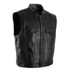 Gilets pour hommes Faux cuir hommes gilet poches boutons fermeture veste de vélo gilet léger col montant vêtements d'extérieur