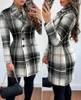 Casual Kleider Herbst Winter Plaid Wollmantel Kleid Frauen Kausalen Büro Damen V-ausschnitt Zweireiher Dünne Frau