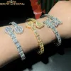 Стад Iced Out Bling Бабочка Браслет AAA CZ Циркон Насекомое Ожерелье Открытое Кольцо Серьги Набор Для Женщин Роскошные Ювелирные Изделия 231102